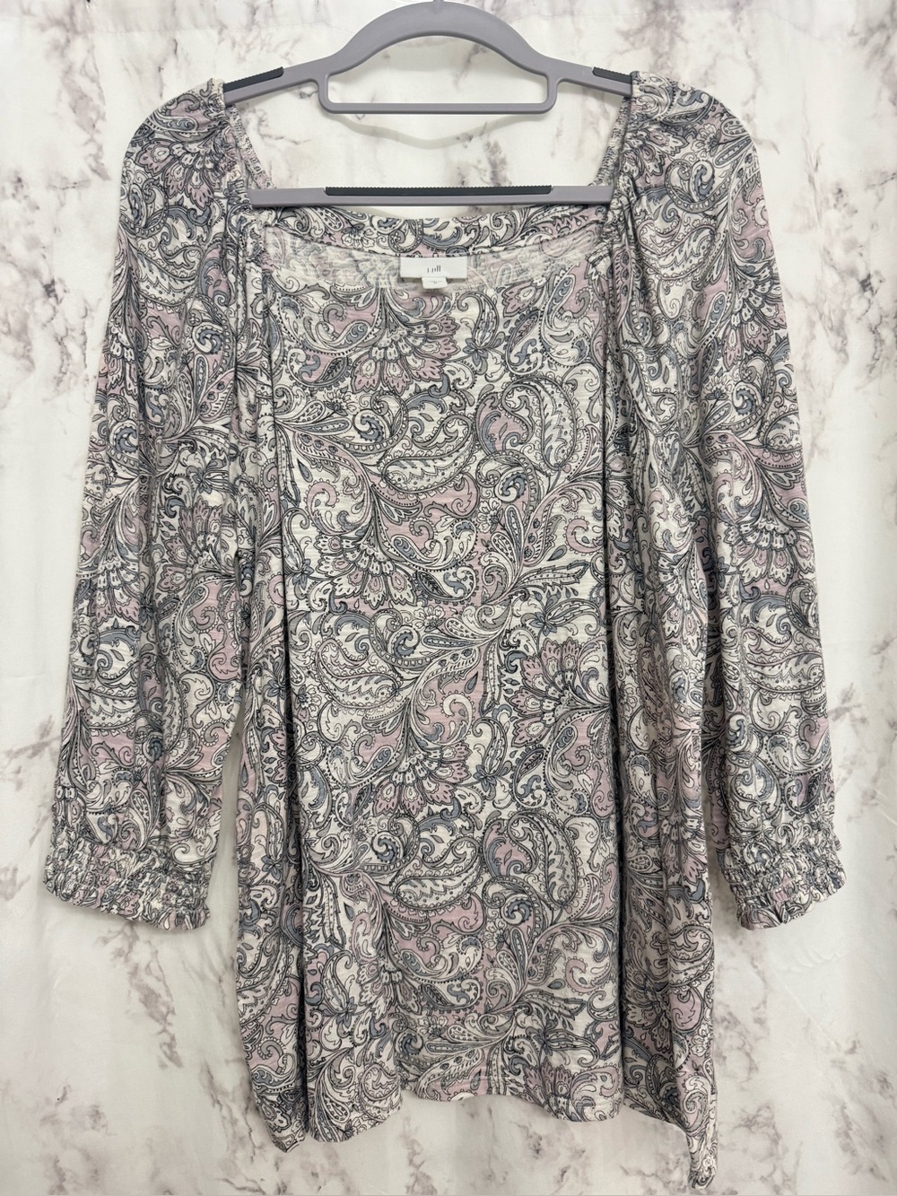 J. Jill Paisley Print Long Sleeve Top in Pink, Gray & Cream